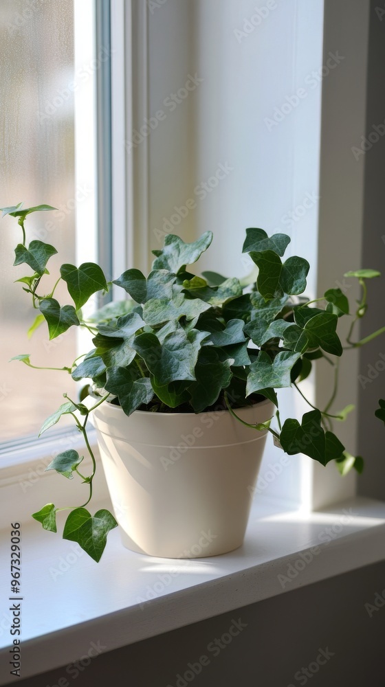 Fototapeta premium a potted English ivy plant by the window in minimalist style of indoor plants