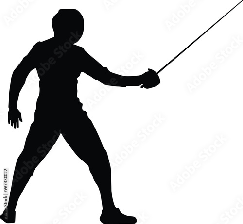 Fencer silhouette illustration. People pose full body while fencing.