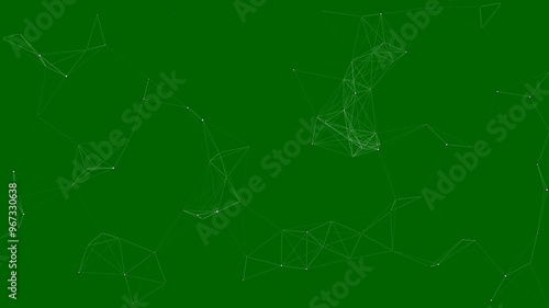 Abstract digital connection moving white dots and white lines on green screen background. Technology background. Network connection structure. Plexus effect. 3d Seamless loop. 4K