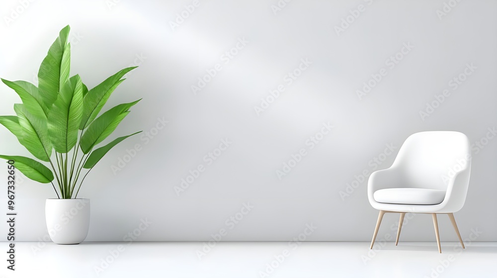 custom made wallpaper toronto digitalRelaxing chair with plant, monochrome minimal theme, 3D render