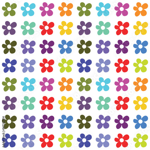 Seamless pattern of colorful flowers on white background for card, fashion, wrapping paper, wallpaper, fashion, textile.