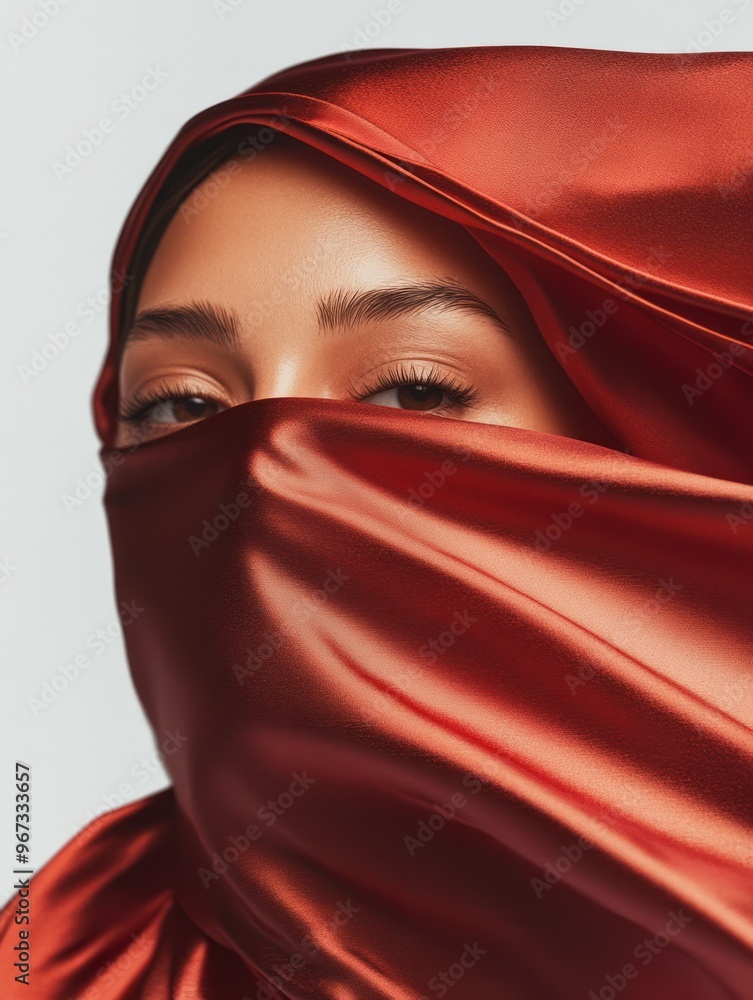 Naklejka premium Red draped figure on a white background, unique artwork