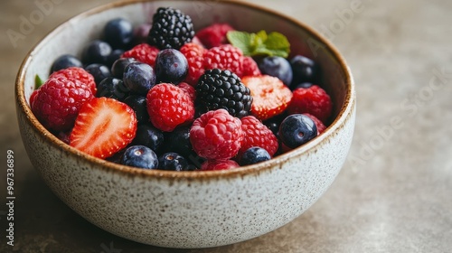 Delicious Assortment of Fresh Berries in a Rustic Bowl