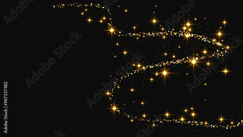 Gold glittering confetti wave and stardust