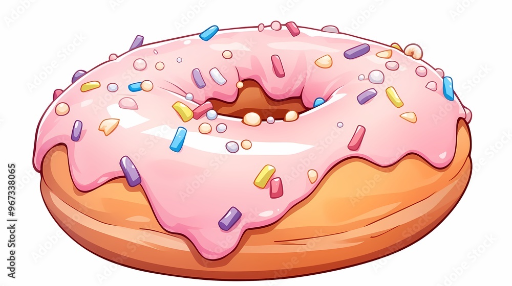 Cartoon-style glazed donut with sprinkles on a white background Cartoon-style glazed donut with sprinkles on a white background