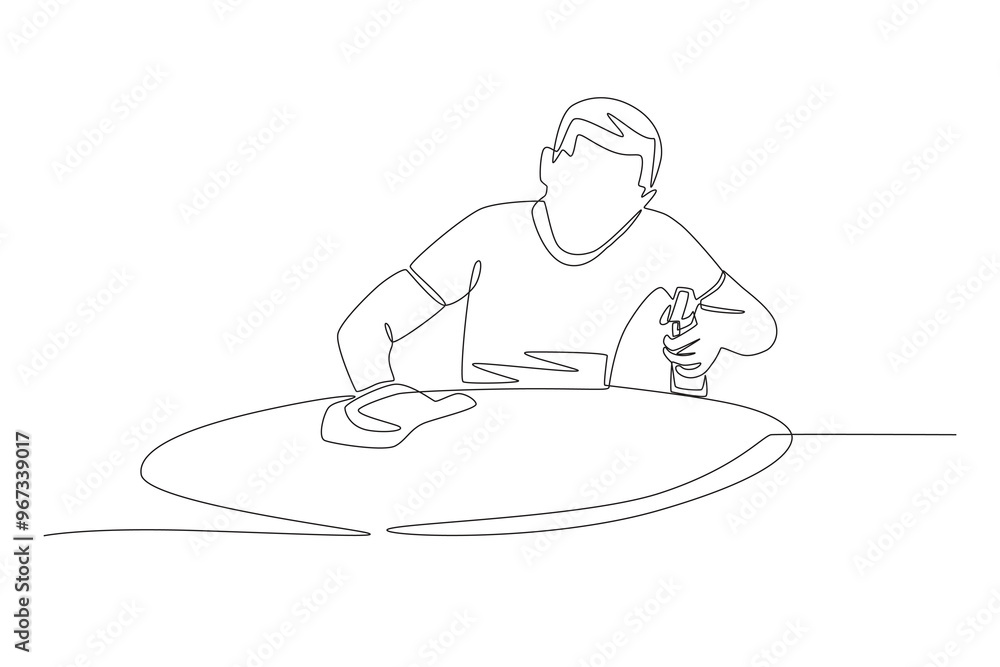 The man wiping the table. Doing house chores concept one-line drawing The man wiping the table. Doing house chores concept one-line drawing
