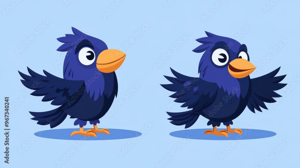 A lively purple crow with rough talons dances through the air in a vibrant, modern illustrated style. A lively purple crow with rough talons dances through the air in a vibrant, modern illustrated style.