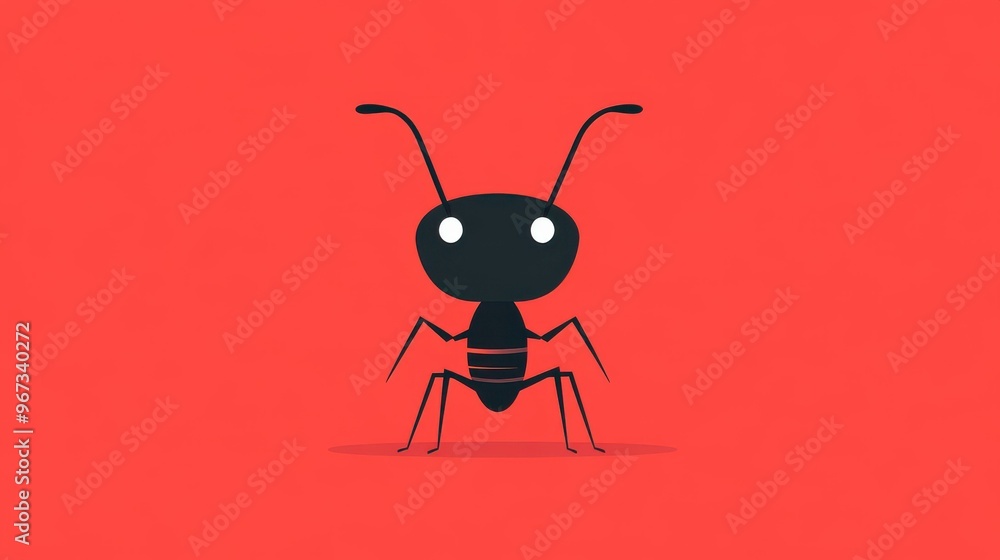 Fototapeta premium A vibrant ant character with tentacles leaps energetically in a playful, modern flat design style.