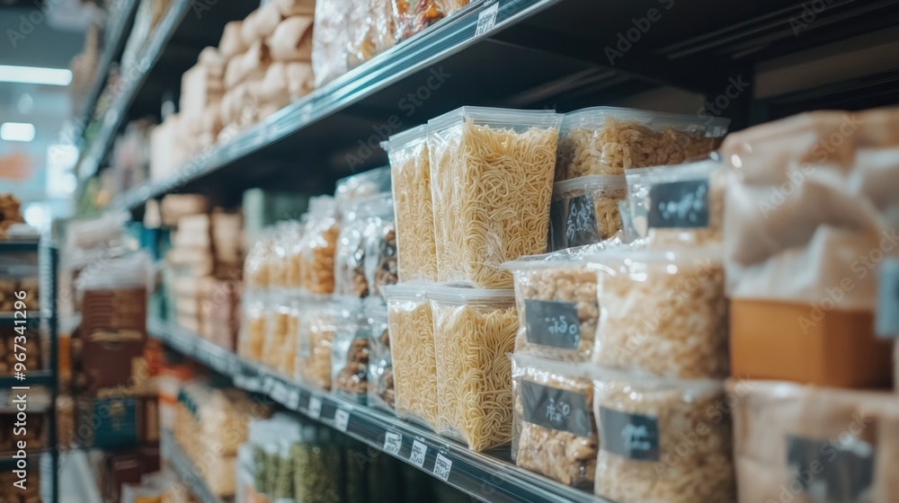 Grocery Store Shelf with Pasta and Grains Grocery Store Shelf with Pasta and Grains