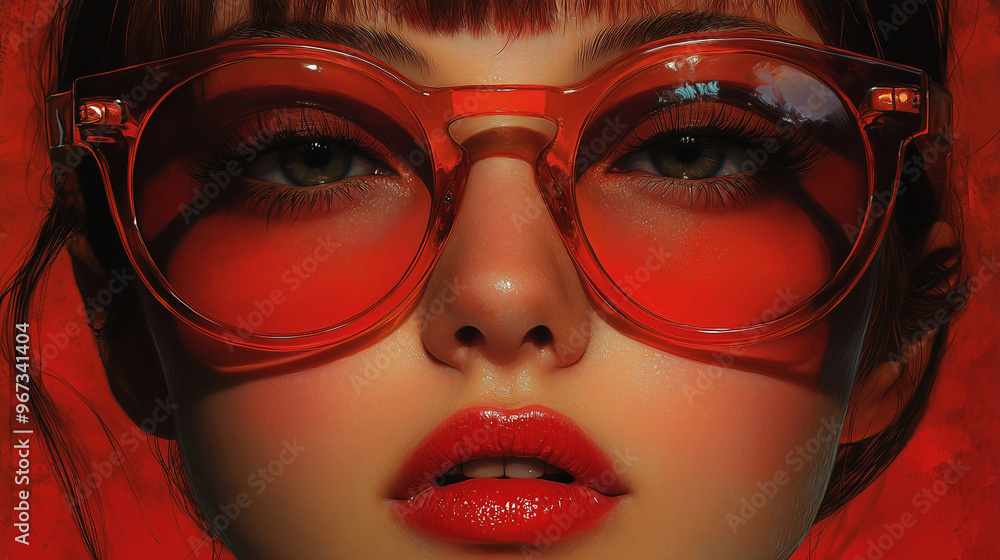 Beautiful Japanes girl in glasses. Text space. Poster. Retro style Beautiful Japanes girl in glasses. Text space. Poster. Retro style