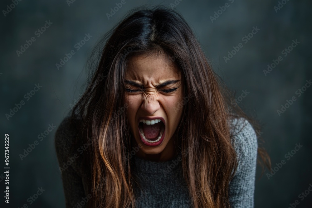 Unleashed emotion: deep expression of raw anger, capturing intensity and power of uncontrolled rage, reflecting turmoil and inner conflict that arises from frustration, unresolved tension. Unleashed emotion: deep expression of raw anger, capturing intensity and power of uncontrolled rage, reflecting turmoil and inner conflict that arises from frustration, unresolved tension.