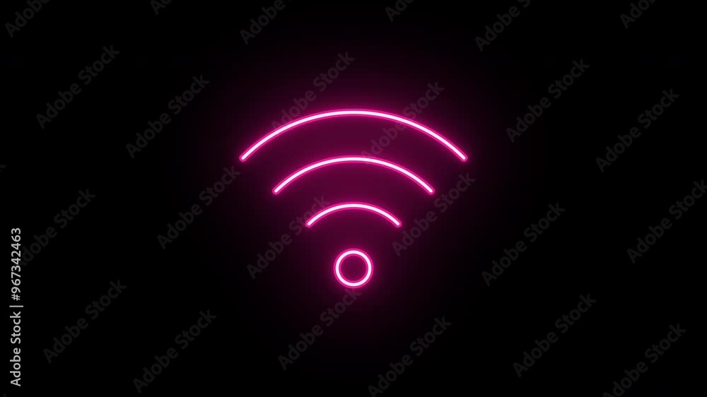 Neon wifi icon animation, flickering emergence and fading. Glowing neon wifi sign, looped animation. Wireless internet, 5g wifi signal, network hotspot, device connection. Red, pink, purple colors Neon wifi icon animation, flickering emergence and fading. Glowing neon wifi sign, looped animation. Wireless internet, 5g wifi signal, network hotspot, device connection. Red, pink, purple colors