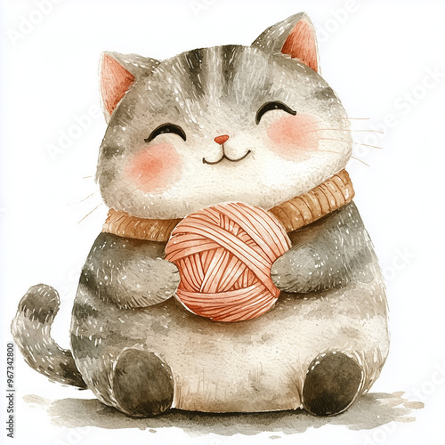 A chubby cat playing with y...