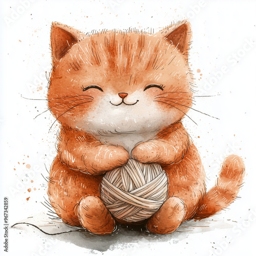 A chubby cat playing with y...