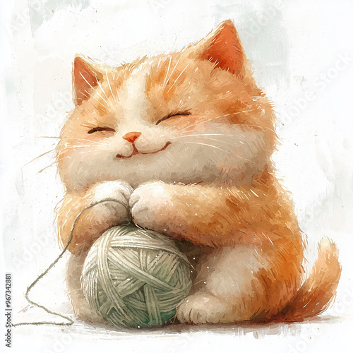 A chubby cat playing with y...