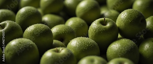 Fresh green apples background Many green apples representing of healthy fruit Healthy diet. photo