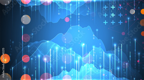 Big Data. Abstract digital futuristic wireframe vector illustration on technology background. Data mining and management concept. Hand drawn art.