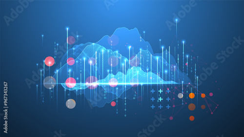 Big Data. Abstract digital futuristic wireframe vector illustration on technology background. Data mining and management concept. Hand drawn art.