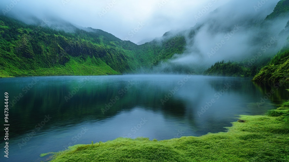 Serene Mountain Lake in Mist Serene Mountain Lake in Mist