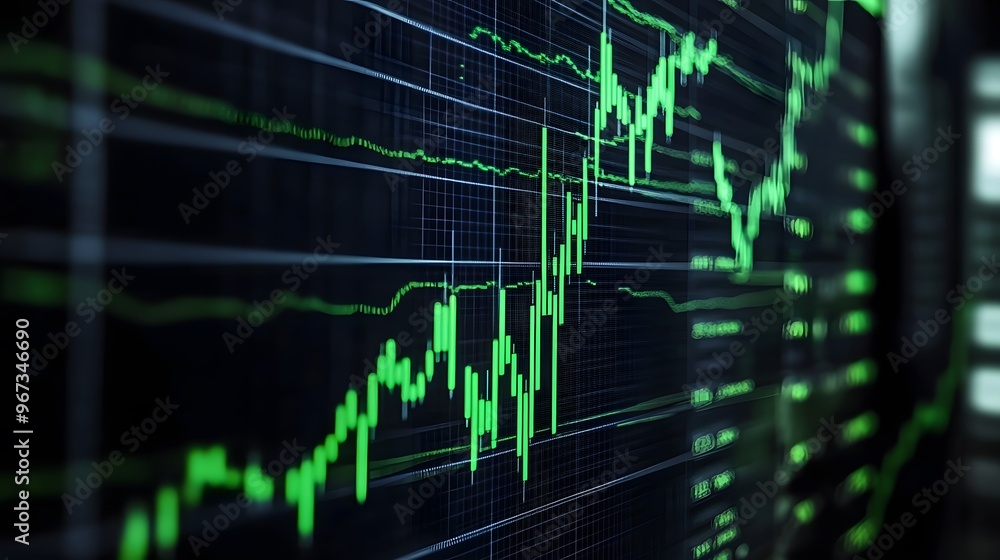 Green Stock Market Chart Displayed On Screen Green Stock Market Chart Displayed On Screen