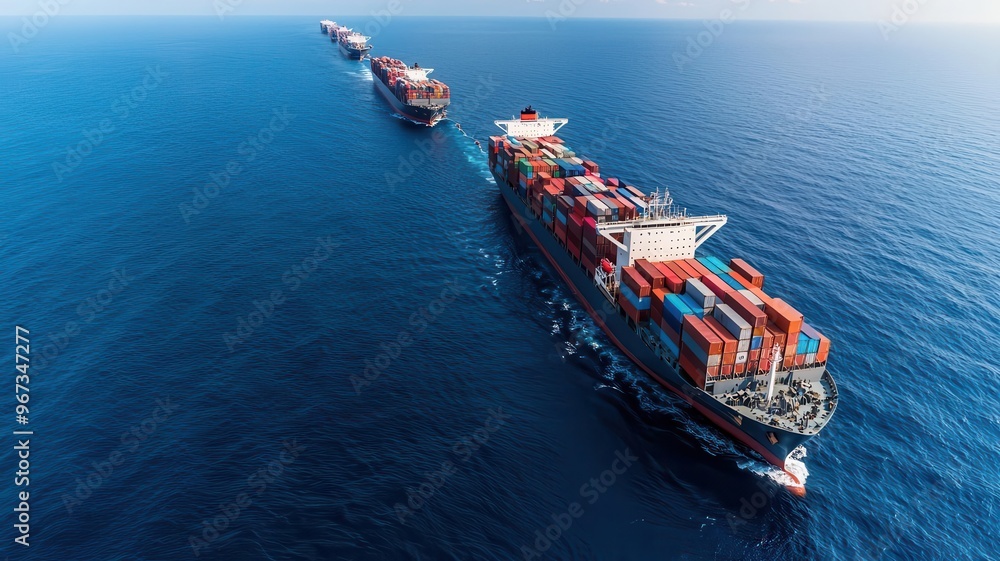 Fototapeta premium Satellite view of global shipping routes marked across oceans, Global trade, international commerce