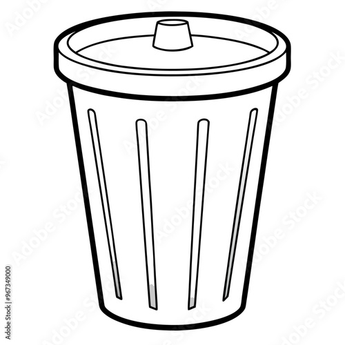 trash can  outline coloring book page line art illustration digital drawing