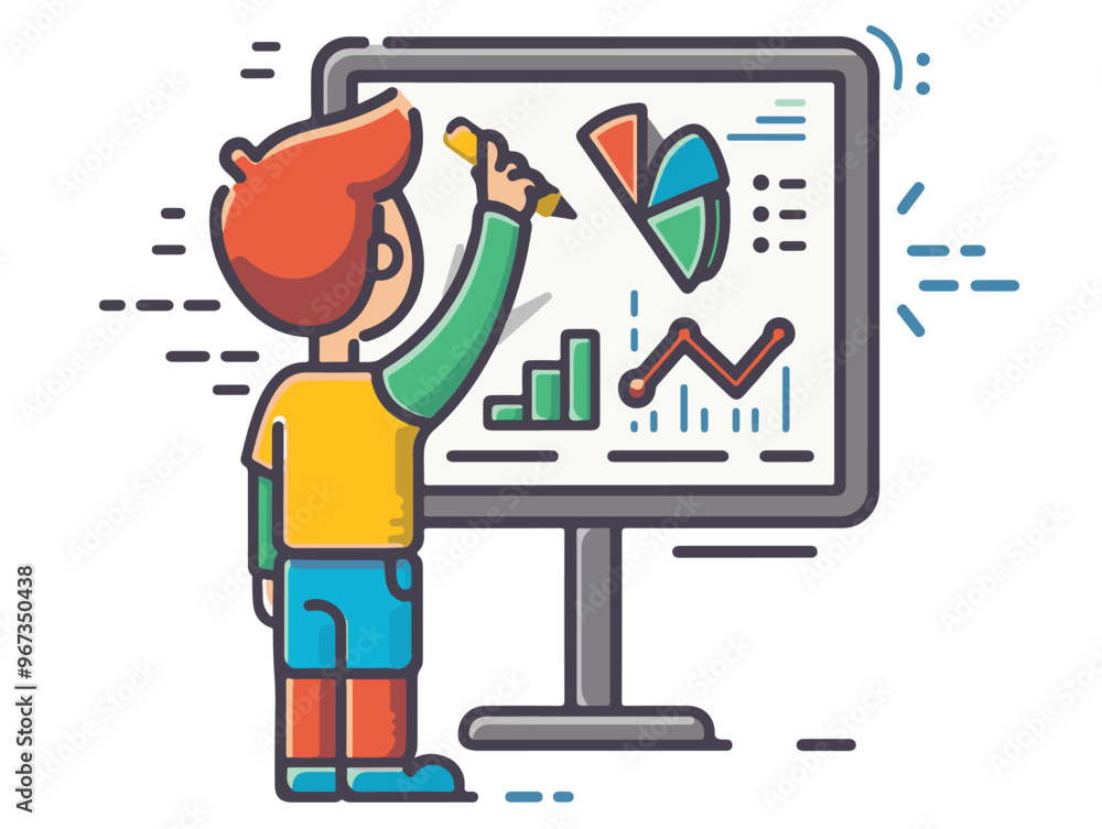 A vectorial icon representing a young teacher giving a course about statistics and creating charts in the R-programming language. Simple hand-drawn. Less details. Kawai flat style.
A vectorial icon representing a young teacher giving a course about statistics and creating charts in the R-programming language. Simple hand-drawn. Less details. Kawai flat style.