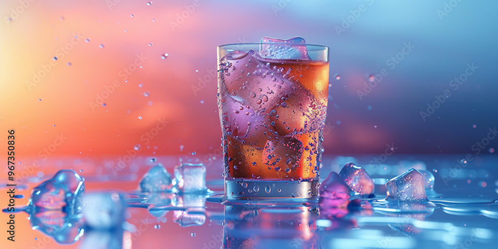 Refreshing Soda with Ice and Straw