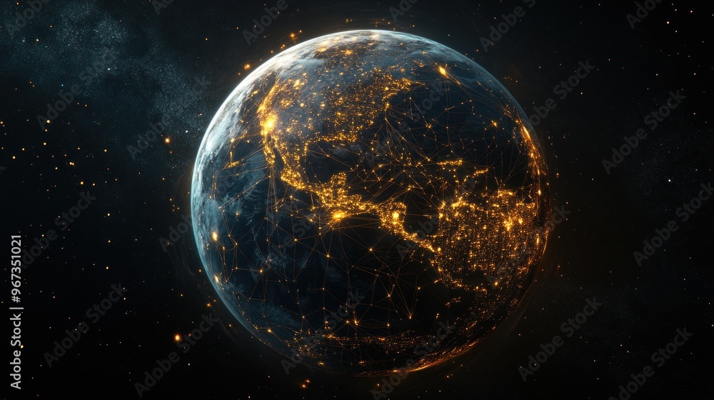 Earth from Space with City Lights and Network Connections Earth from Space with City Lights and Network Connections