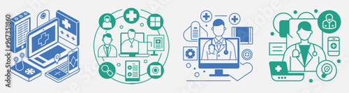 telemedicine doctor patient communicating computer themed template collection