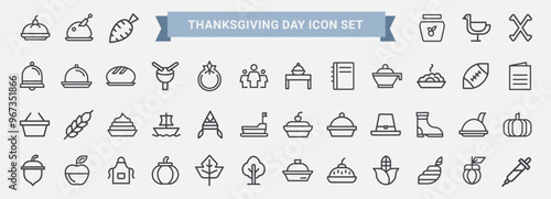 thanksgiving day line art icon set