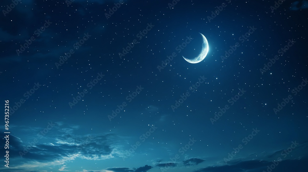 Crescent Moon and Stars in a Night Sky Crescent Moon and Stars in a Night Sky