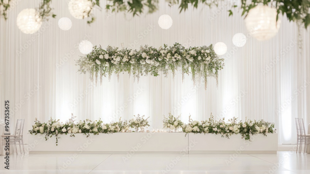 Wedding Reception Decor with White Drapes and Greenery Wedding Reception Decor with White Drapes and Greenery