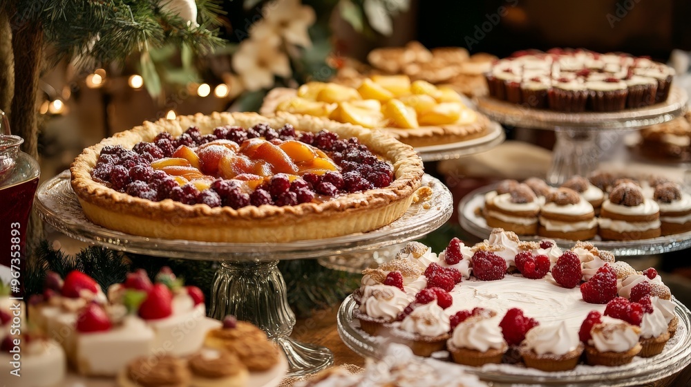 Imagine a festive dessert table during the holidays, with pies, cookies, and cakes. Imagine a festive dessert table during the holidays, with pies, cookies, and cakes.
