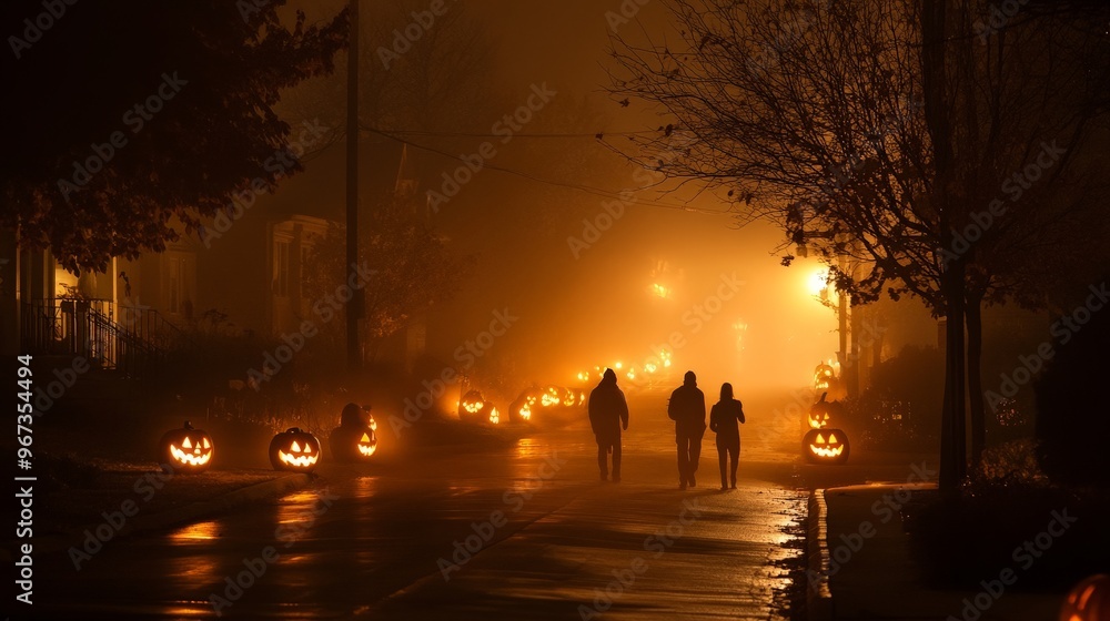 Imagine a Halloween night with eerie fog rolling through the streets and spooky silhouettes casting shadows. Imagine a Halloween night with eerie fog rolling through the streets and spooky silhouettes casting shadows.