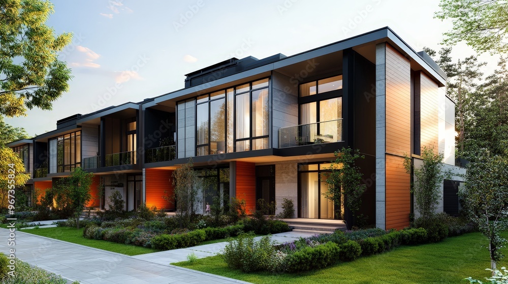 Imagine a modern real estate development with eco-friendly features. The property includes solar panels, energy-efficient appliances Imagine a modern real estate development with eco-friendly features. The property includes solar panels, energy-efficient appliances