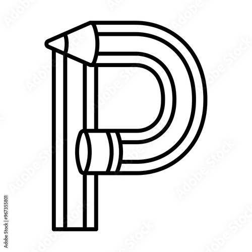 P letter pencil font, linear font.