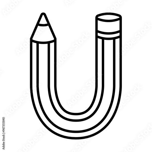 U letter pencil font, linear font.