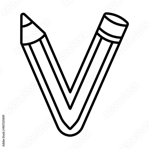 V letter pencil font, linear font.