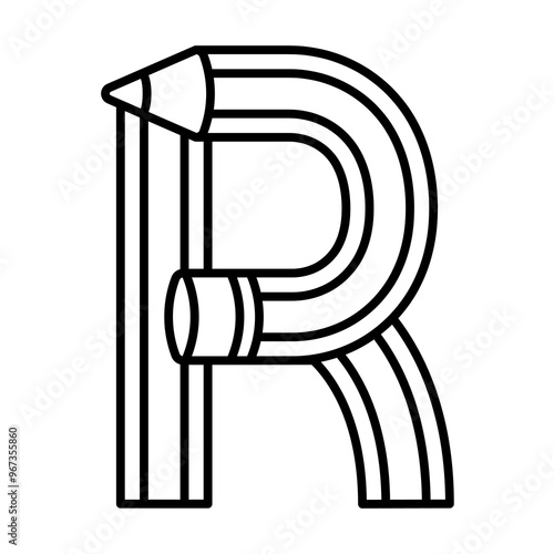 R letter pencil font, linear font.