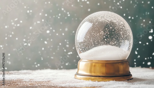 Obraz na płótnie Gold-Based Snow Globe on a Snowy Wooden Surface w salonie
