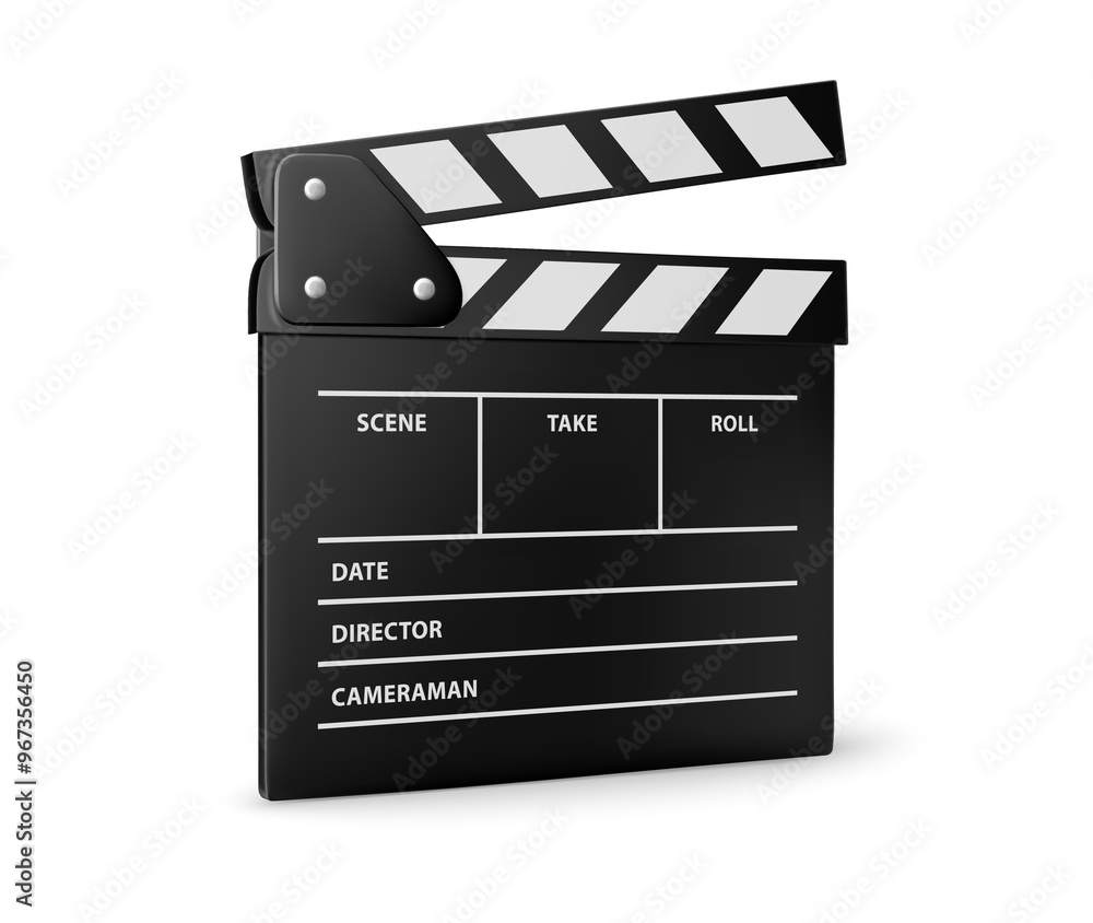 Obraz premium Movie Clapperboard. Film Directors ClapBoard. Cinema Equipment. Black Clapper Board realistic Icon isolated. PNG Illustration.
