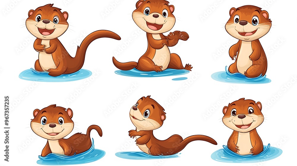 Φωτογραφία A colorful collection of cartoon otters in dynamic swimming and playful poses, ideal for river and aquatic-themed designs