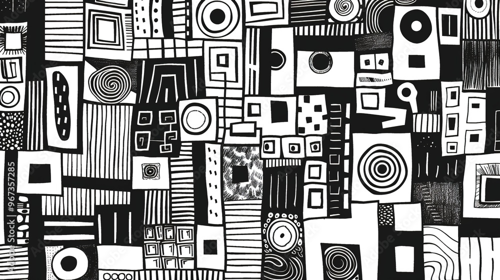A hand drawn artwork composed of geometric shapes with a white background and black lines A hand drawn artwork composed of geometric shapes with a white background and black lines