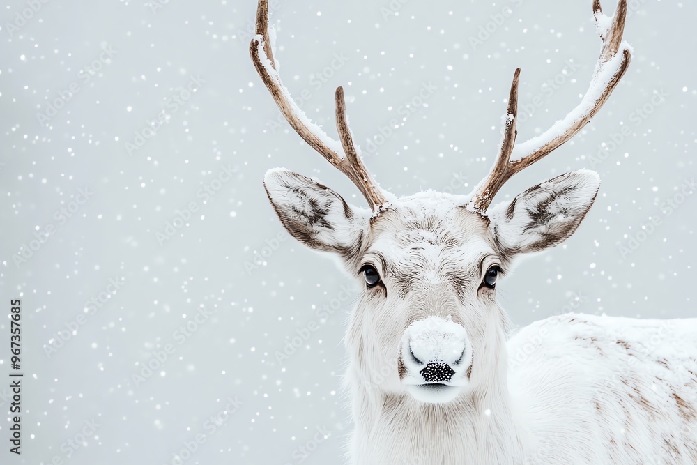 White Reindeer with Antlers in the Snow White Reindeer with Antlers in the Snow