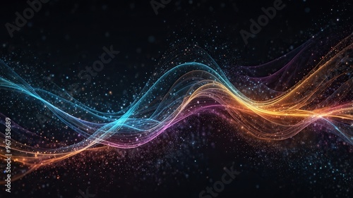 Digital particles of wave, light and energy, multi colored abstract. Ideal for desktop background or wallpaper.