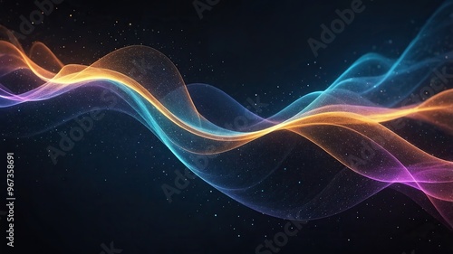 Digital particles of wave, light and energy, multi colored abstract. Ideal for desktop background or wallpaper.