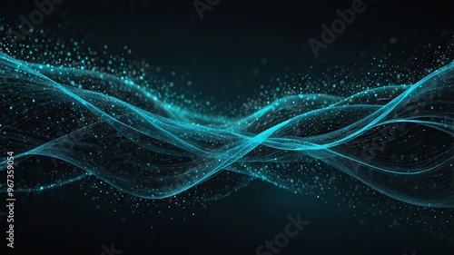 Digital particles of wave, light and energy,  blue color abstract. Ideal for desktop background or wallpaper.