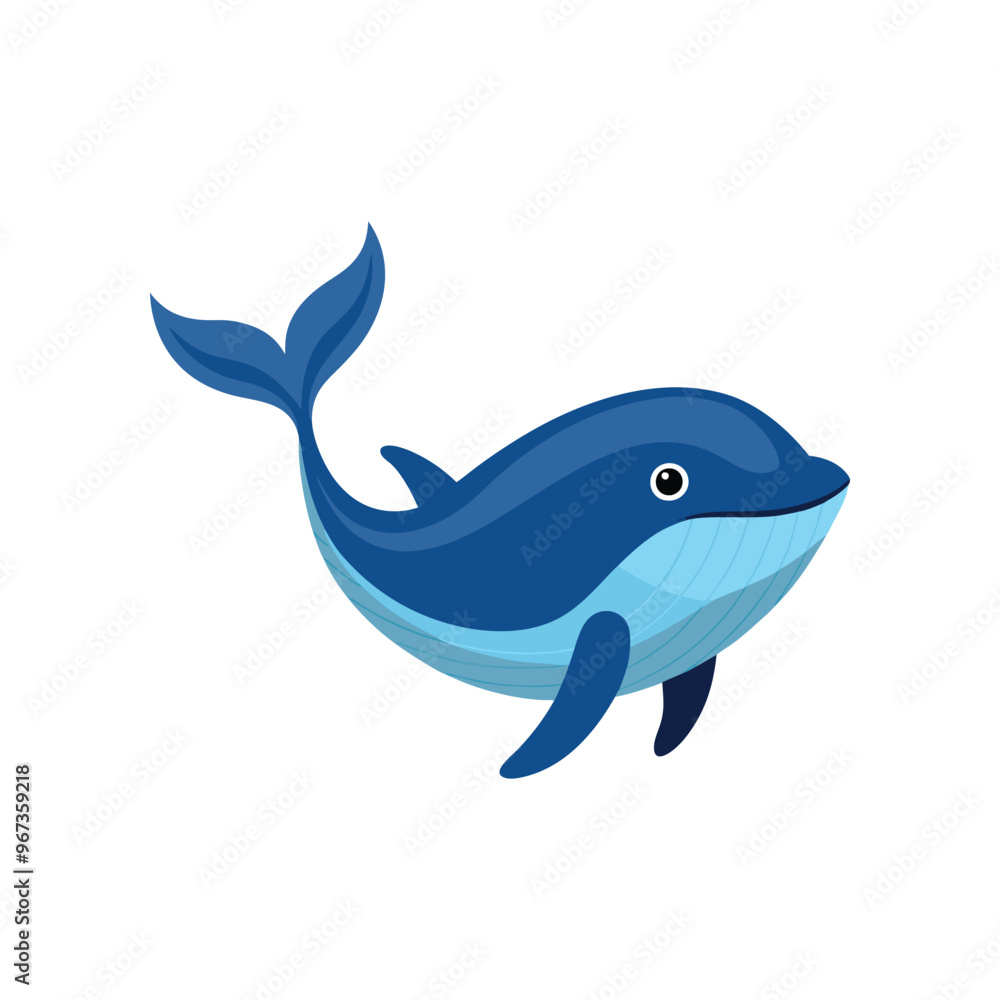 A cartoon blue whale with a big smile on its face against a white background. A cartoon blue whale with a big smile on its face against a white background.