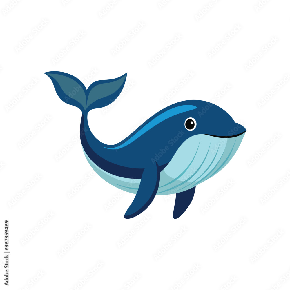 A cartoon blue whale with a big smile on its face against a white background. A cartoon blue whale with a big smile on its face against a white background.
